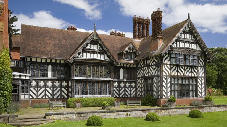 The East Wing at Wightwick Manor, Wolverhampton, West Midlands. The Victorian Manor is one of the few surviving examples of a house built under the influence of the Arts and Crafts Movement.